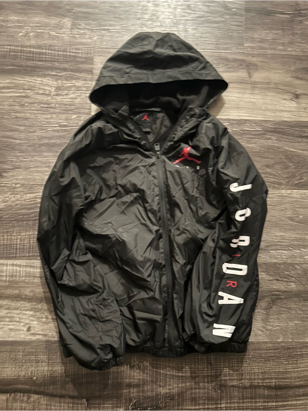 Jordan Black Hooded Windbreaker with Red Jumpman